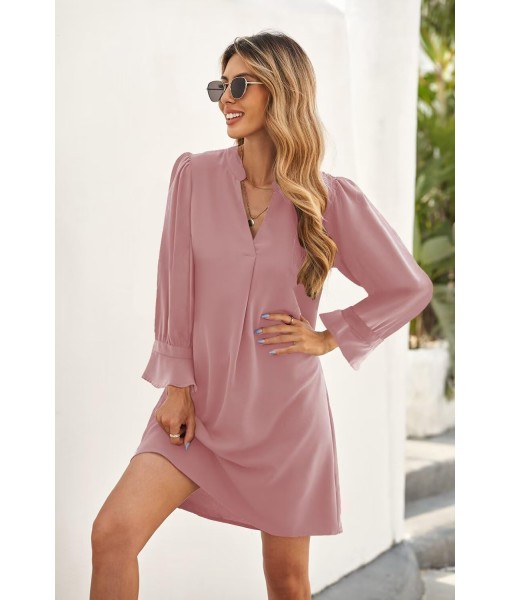 QACOHU Fall Dresses for Women 2025 Casual V Neck Long Sleeves Flowy Mini Tunic Dress