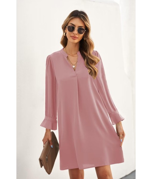 QACOHU Fall Dresses for Women 2025 Casual V Neck Long Sleeves Flowy Mini Tunic Dress