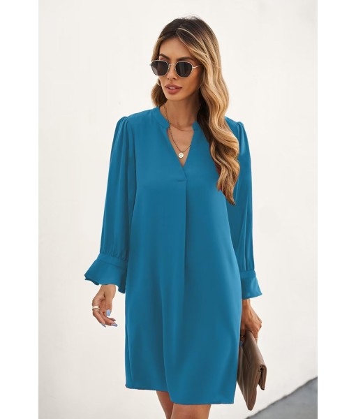 QACOHU Fall Dresses for Women 2025 Casual V Neck Long Sleeves Flowy Mini Tunic Dress