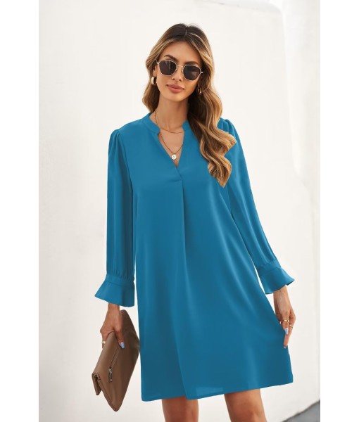 QACOHU Fall Dresses for Women 2025 Casual V Neck Long Sleeves Flowy Mini Tunic Dress