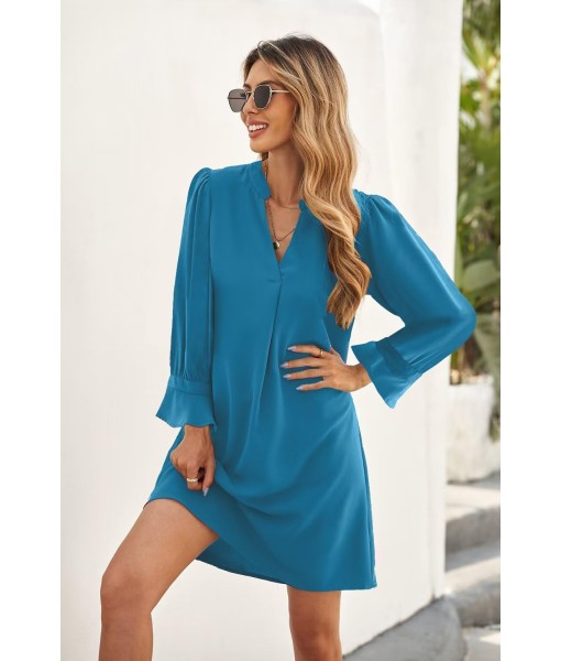 QACOHU Fall Dresses for Women 2025 Casual V Neck Long Sleeves Flowy Mini Tunic Dress