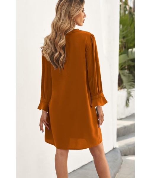QACOHU Fall Dresses for Women 2025 Casual V Neck Long Sleeves Flowy Mini Tunic Dress