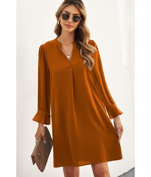 QACOHU Fall Dresses for Women 2025 Casual V Neck Long Sleeves Flowy Mini Tunic Dress