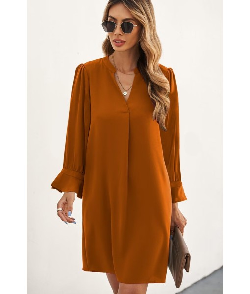 QACOHU Fall Dresses for Women 2025 Casual V Neck Long Sleeves Flowy Mini Tunic Dress