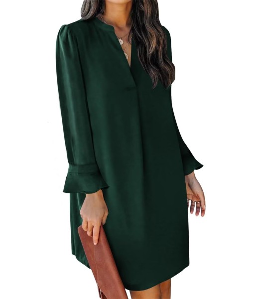 QACOHU Fall Dresses for Women 2025 Casual V Neck Long Sleeves Flowy Mini Tunic Dress