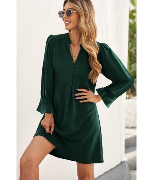 QACOHU Fall Dresses for Women 2025 Casual V Neck Long Sleeves Flowy Mini Tunic Dress
