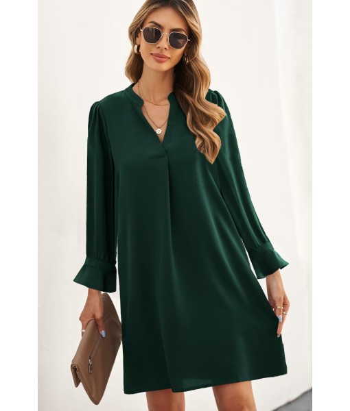 QACOHU Fall Dresses for Women 2025 Casual V Neck Long Sleeves Flowy Mini Tunic Dress