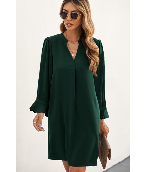 QACOHU Fall Dresses for Women 2025 Casual V Neck Long Sleeves Flowy Mini Tunic Dress