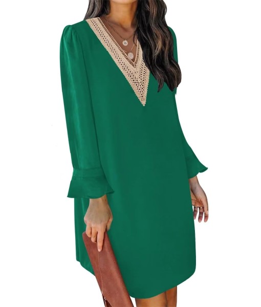 QACOHU Fall Dresses for Women 2025 Casual V Neck Long Sleeves Flowy Mini Tunic Dress