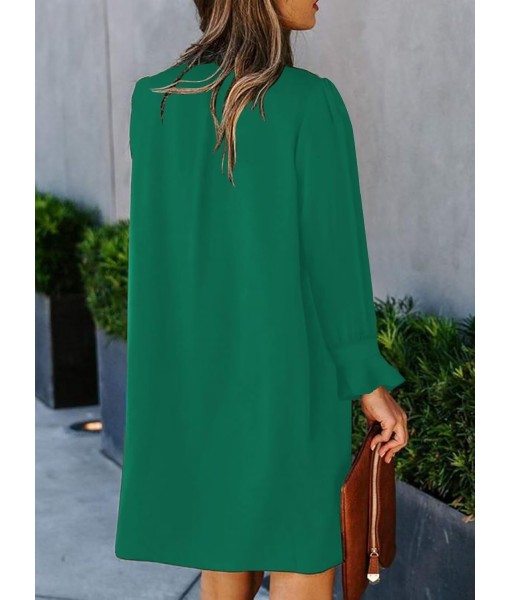 QACOHU Fall Dresses for Women 2025 Casual V Neck Long Sleeves Flowy Mini Tunic Dress