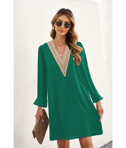 QACOHU Fall Dresses for Women 2025 Casual V Neck Long Sleeves Flowy Mini Tunic Dress