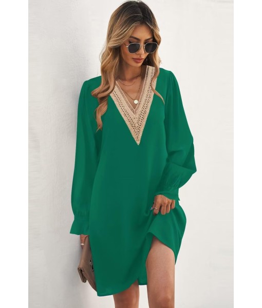 QACOHU Fall Dresses for Women 2025 Casual V Neck Long Sleeves Flowy Mini Tunic Dress