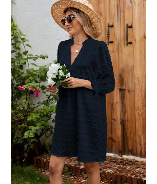 QACOHU Fall Dresses for Women 2025 Casual V Neck Long Sleeves Flowy Mini Tunic Dress