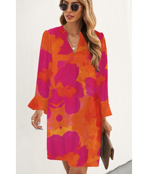 QACOHU Fall Dresses for Women 2025 Casual V Neck Long Sleeves Flowy Mini Tunic Dress