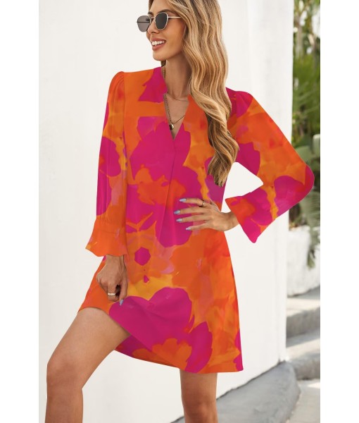 QACOHU Fall Dresses for Women 2025 Casual V Neck Long Sleeves Flowy Mini Tunic Dress