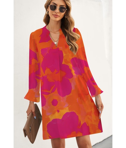 QACOHU Fall Dresses for Women 2025 Casual V Neck Long Sleeves Flowy Mini Tunic Dress
