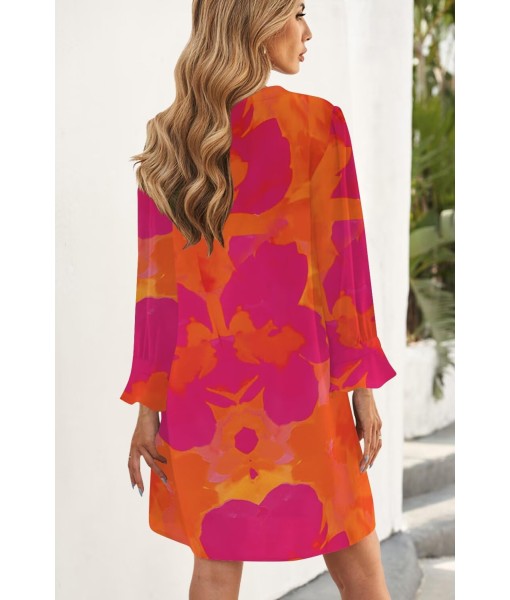QACOHU Fall Dresses for Women 2025 Casual V Neck Long Sleeves Flowy Mini Tunic Dress