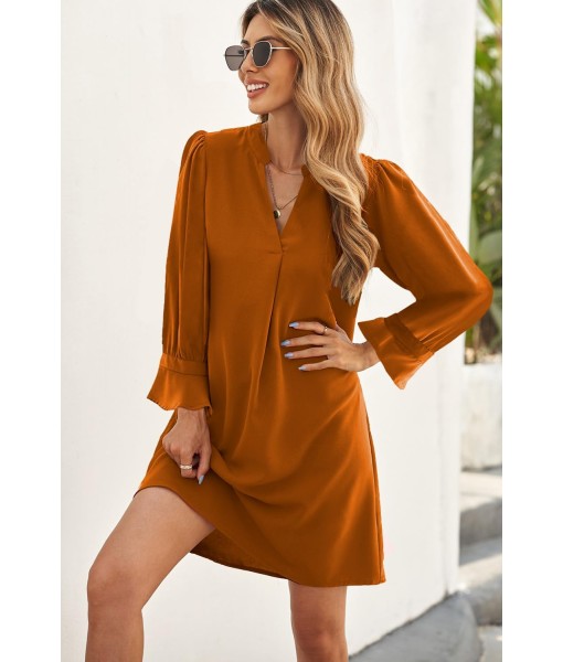 QACOHU Fall Dresses for Women 2025 Casual V Neck Long Sleeves Flowy Mini Tunic Dress