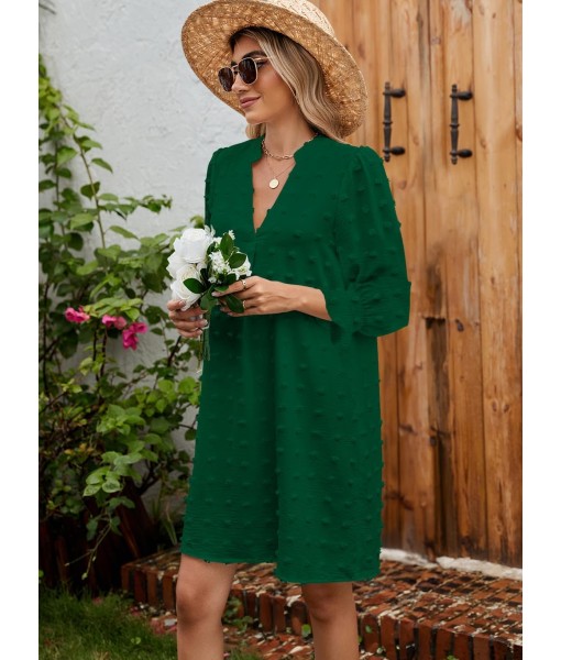 QACOHU Fall Dresses for Women 2025 Casual V Neck Long Sleeves Flowy Mini Tunic Dress