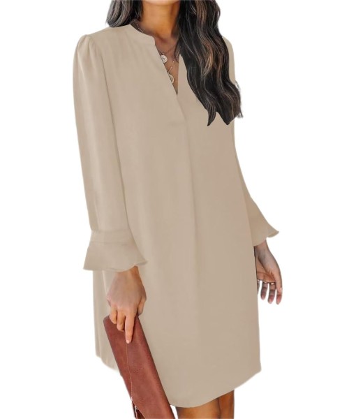 QACOHU Fall Dresses for Women 2025 Casual V Neck Long Sleeves Flowy Mini Tunic Dress