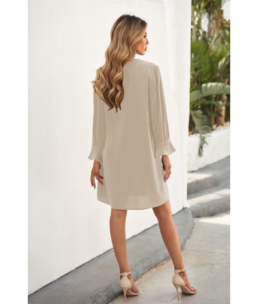 QACOHU Fall Dresses for Women 2025 Casual V Neck Long Sleeves Flowy Mini Tunic Dress