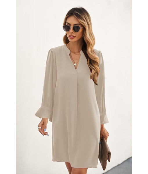 QACOHU Fall Dresses for Women 2025 Casual V Neck Long Sleeves Flowy Mini Tunic Dress