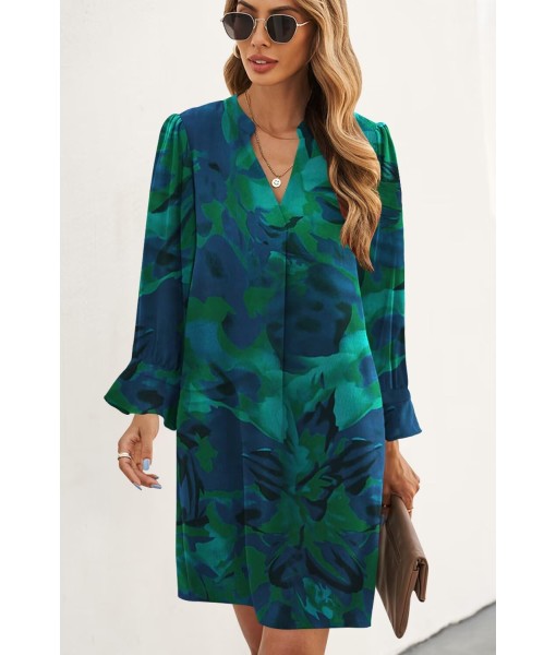 QACOHU Fall Dresses for Women 2025 Casual V Neck Long Sleeves Flowy Mini Tunic Dress