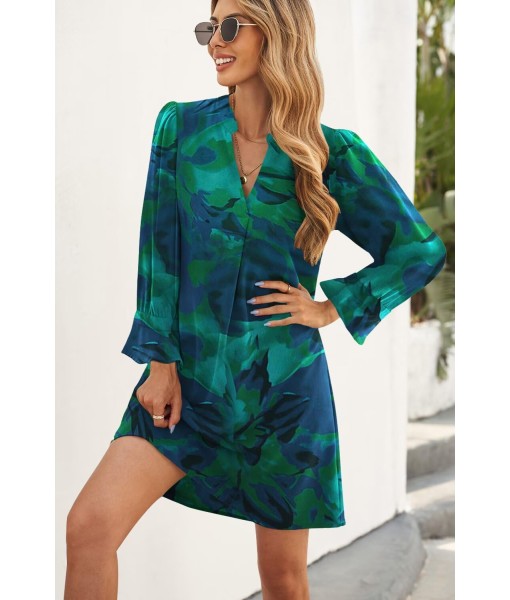 QACOHU Fall Dresses for Women 2025 Casual V Neck Long Sleeves Flowy Mini Tunic Dress