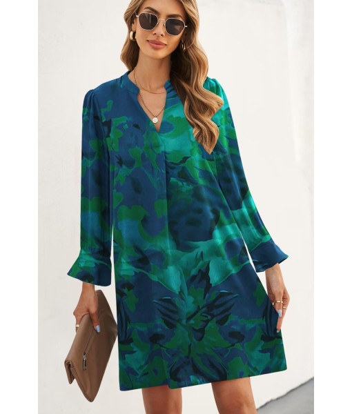 QACOHU Fall Dresses for Women 2025 Casual V Neck Long Sleeves Flowy Mini Tunic Dress