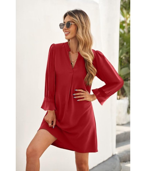 QACOHU Fall Dresses for Women 2025 Casual V Neck Long Sleeves Flowy Mini Tunic Dress