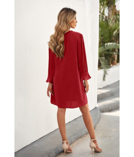 QACOHU Fall Dresses for Women 2025 Casual V Neck Long Sleeves Flowy Mini Tunic Dress
