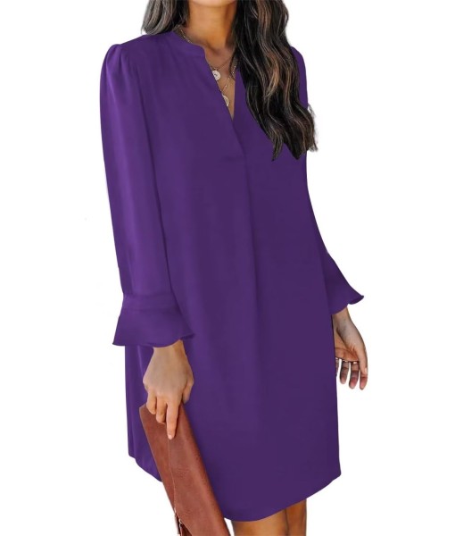 QACOHU Fall Dresses for Women 2025 Casual V Neck Long Sleeves Flowy Mini Tunic Dress
