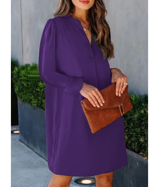 QACOHU Fall Dresses for Women 2025 Casual V Neck Long Sleeves Flowy Mini Tunic Dress