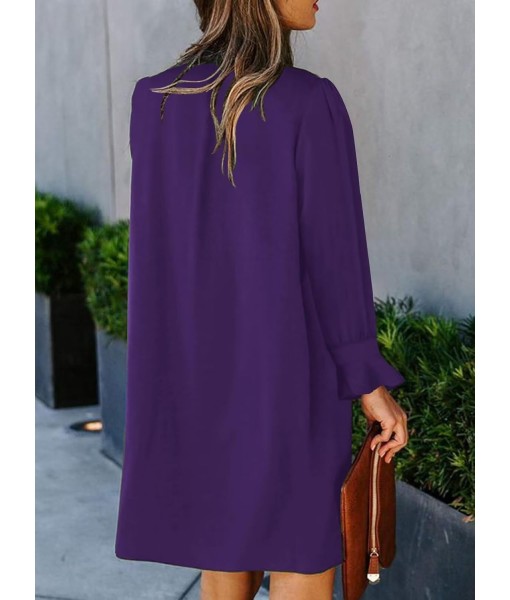 QACOHU Fall Dresses for Women 2025 Casual V Neck Long Sleeves Flowy Mini Tunic Dress