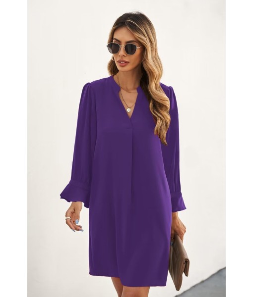 QACOHU Fall Dresses for Women 2025 Casual V Neck Long Sleeves Flowy Mini Tunic Dress
