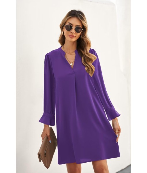 QACOHU Fall Dresses for Women 2025 Casual V Neck Long Sleeves Flowy Mini Tunic Dress