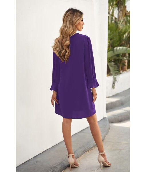 QACOHU Fall Dresses for Women 2025 Casual V Neck Long Sleeves Flowy Mini Tunic Dress