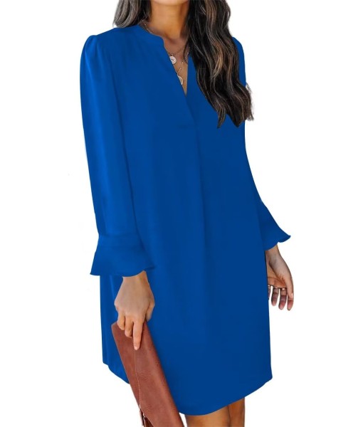 QACOHU Fall Dresses for Women 2025 Casual V Neck Long Sleeves Flowy Mini Tunic Dress