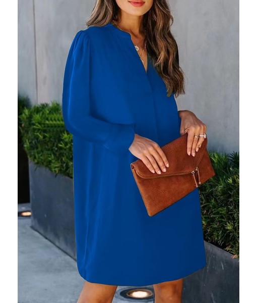 QACOHU Fall Dresses for Women 2025 Casual V Neck Long Sleeves Flowy Mini Tunic Dress