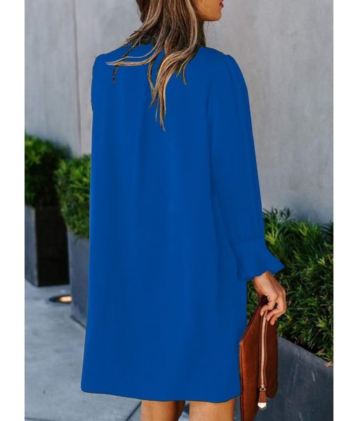 QACOHU Fall Dresses for Women 2025 Casual V Neck Long Sleeves Flowy Mini Tunic Dress