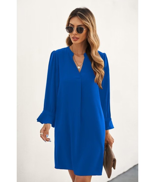 QACOHU Fall Dresses for Women 2025 Casual V Neck Long Sleeves Flowy Mini Tunic Dress