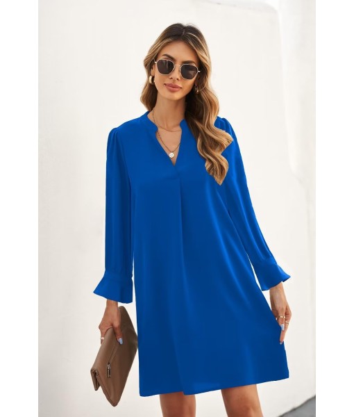 QACOHU Fall Dresses for Women 2025 Casual V Neck Long Sleeves Flowy Mini Tunic Dress