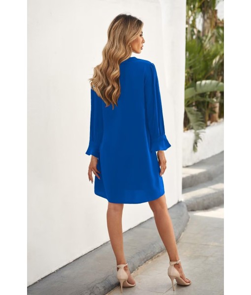 QACOHU Fall Dresses for Women 2025 Casual V Neck Long Sleeves Flowy Mini Tunic Dress
