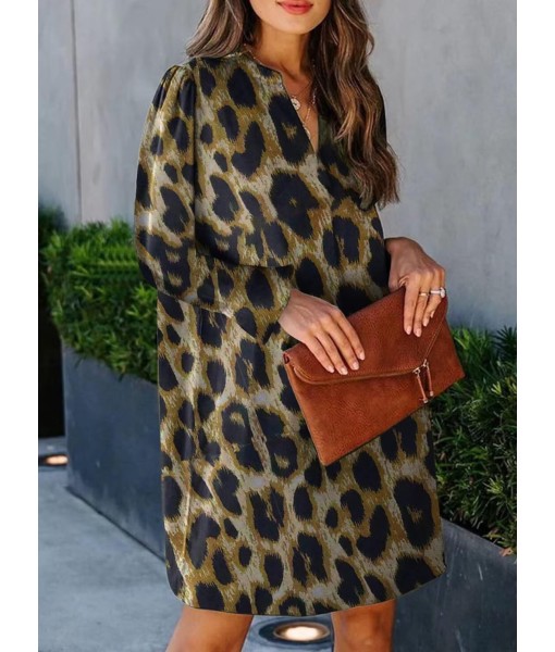 QACOHU Fall Dresses for Women 2025 Casual V Neck Long Sleeves Flowy Mini Tunic Dress