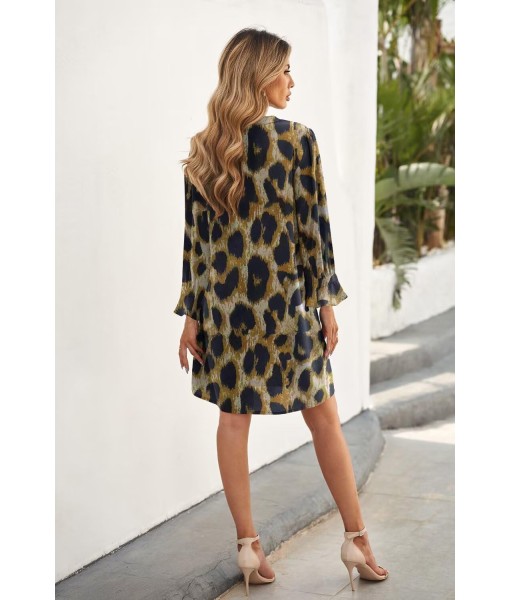 QACOHU Fall Dresses for Women 2025 Casual V Neck Long Sleeves Flowy Mini Tunic Dress
