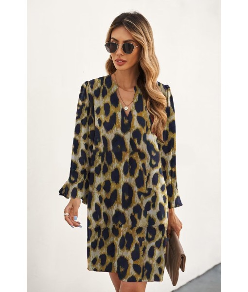 QACOHU Fall Dresses for Women 2025 Casual V Neck Long Sleeves Flowy Mini Tunic Dress