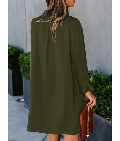 QACOHU Fall Dresses for Women 2025 Casual V Neck Long Sleeves Flowy Mini Tunic Dress