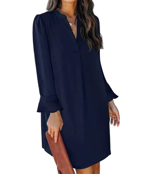 QACOHU Fall Dresses for Women 2025 Casual V Neck Long Sleeves Flowy Mini Tunic Dress