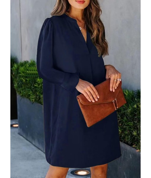 QACOHU Fall Dresses for Women 2025 Casual V Neck Long Sleeves Flowy Mini Tunic Dress