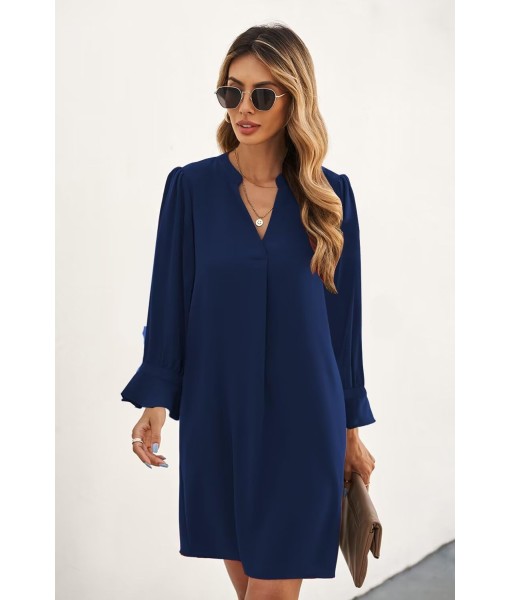 QACOHU Fall Dresses for Women 2025 Casual V Neck Long Sleeves Flowy Mini Tunic Dress